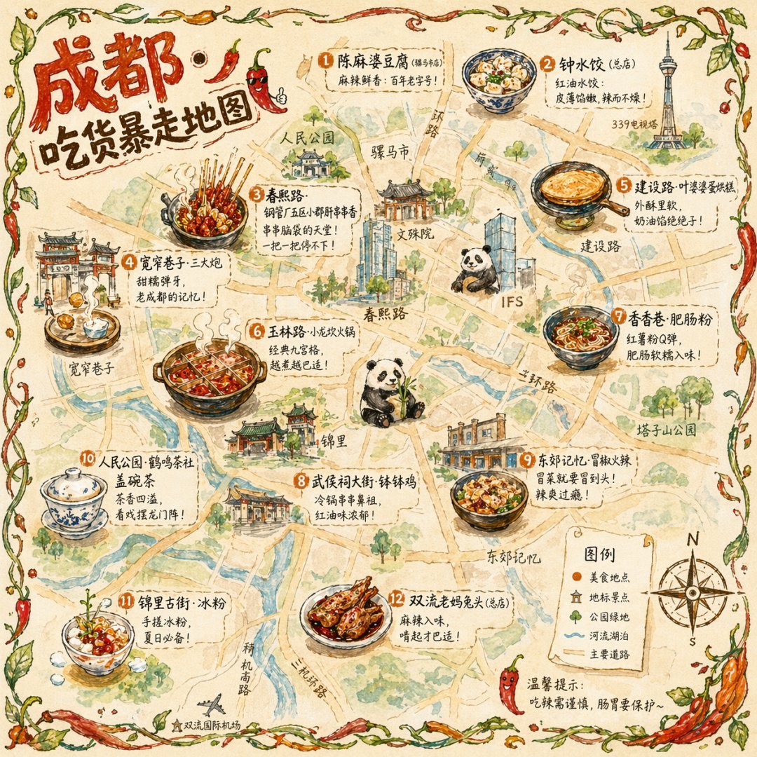 GPT Image 2 | 手绘城市美食地图