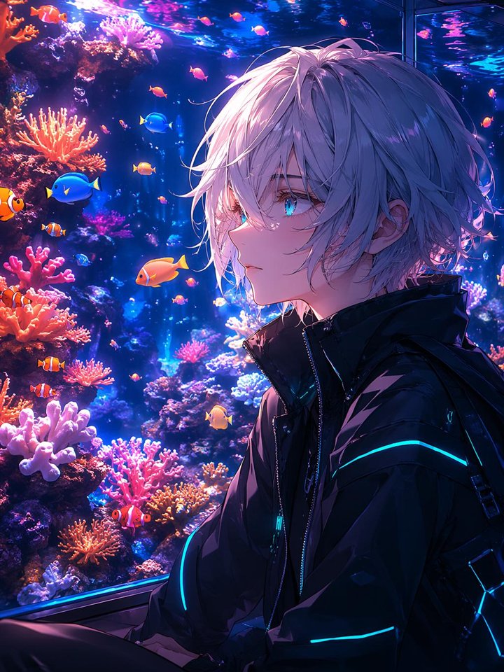 GPT Image 2 | 赛博朋克动漫风水族馆肖像